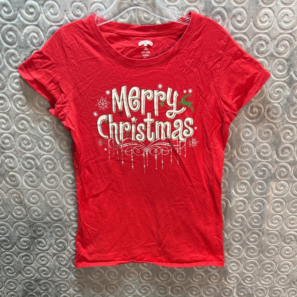 Holiday Time Merry Christmas Red Cotton T Shirt‎ Kids Size M 8 10